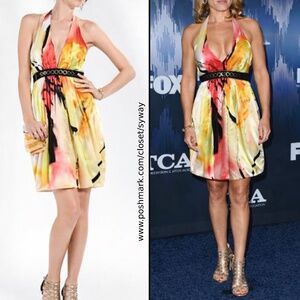 BCBG MaxAzria Silk Bubble Hem Halter Cocktail Dress